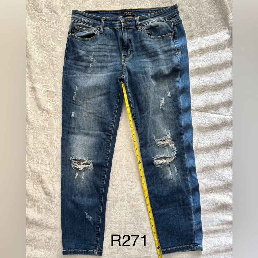 Judy Blue Dark Blue Distressed Relaxed Jeans